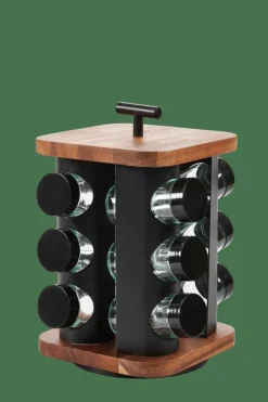 ACACIA LUX Carrossel De Especiarias 12 Potes - Virável Preto, Natural