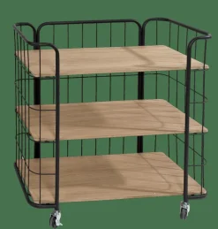 OSLO Estante Com Rodas 3 Prateleiras Preto, Natural