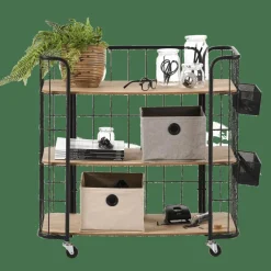 OSLO Estante Com Rodas 3 Prateleiras Preto, Natural