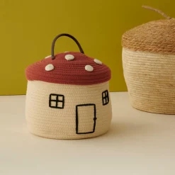 PAULUS Cesto De Arrumação Com Tampa Vermelho, Natural