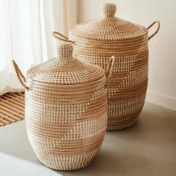 YASMINE Cesto Luxuoso Com Tampa Branco, Natural