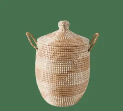 YASMINE Cesto Luxuoso Com Tampa Branco, Natural